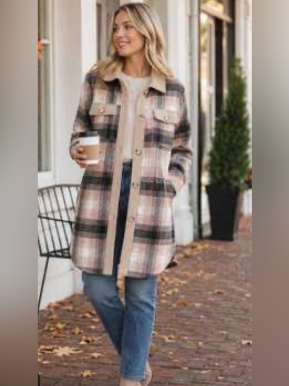 Melloday long pink plaid flannel shacket jacket M
